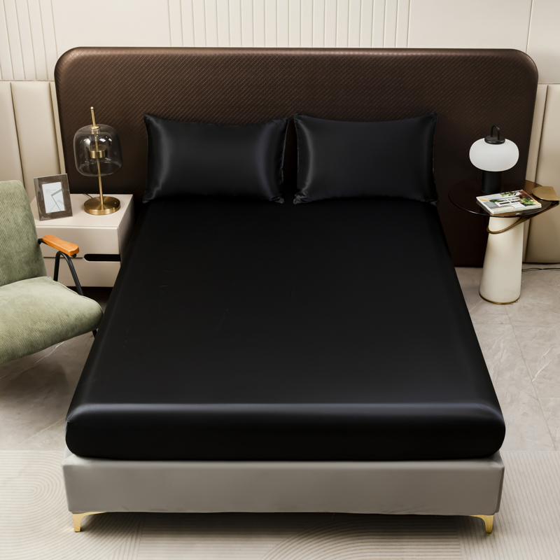 3 buah Satin hitam seprai pas  - Silk Sheet Set ulasan dan harga